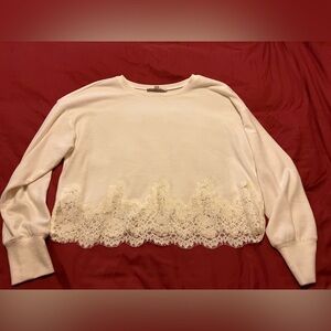 LOFT Cream Lace Trim Sweatshirt